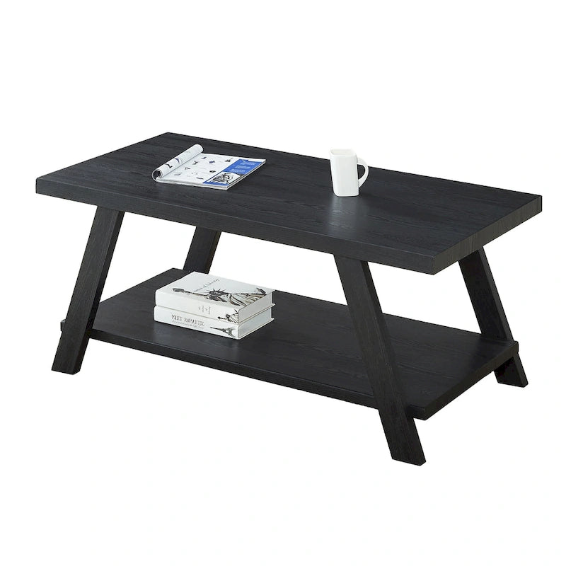 Table basse contemporaine en bois avec étagère, finition blanche, pour salon