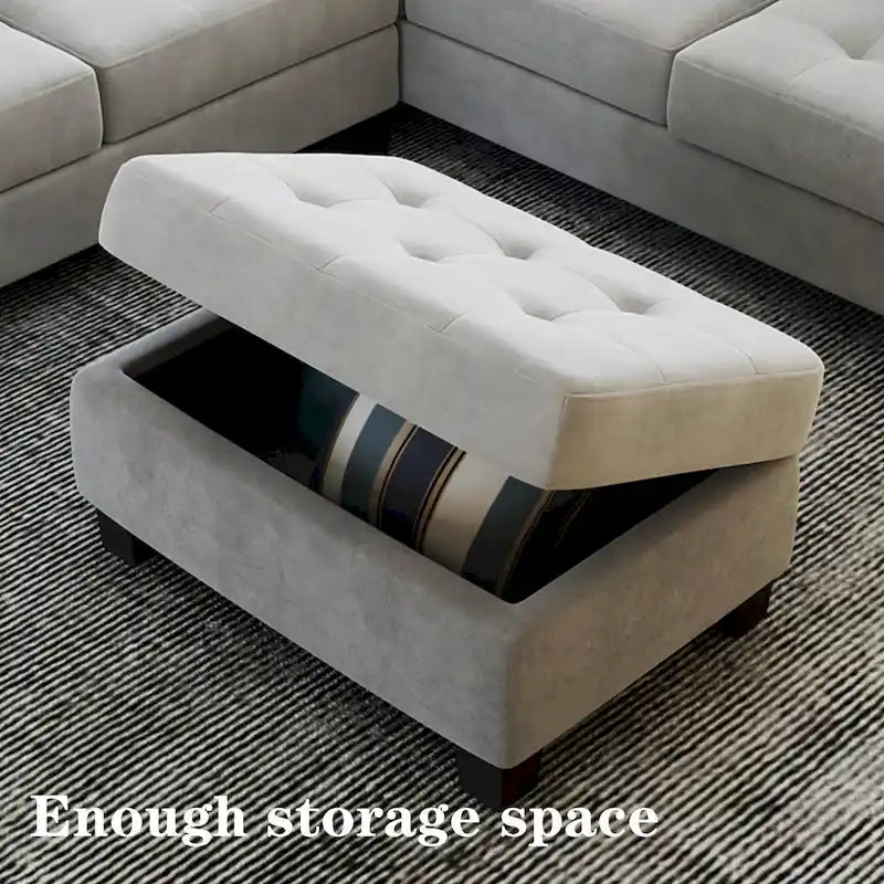 Orisfur. Canapé d'angle modulable en L peu encombrant avec pouf de rangement et porte-gobelets