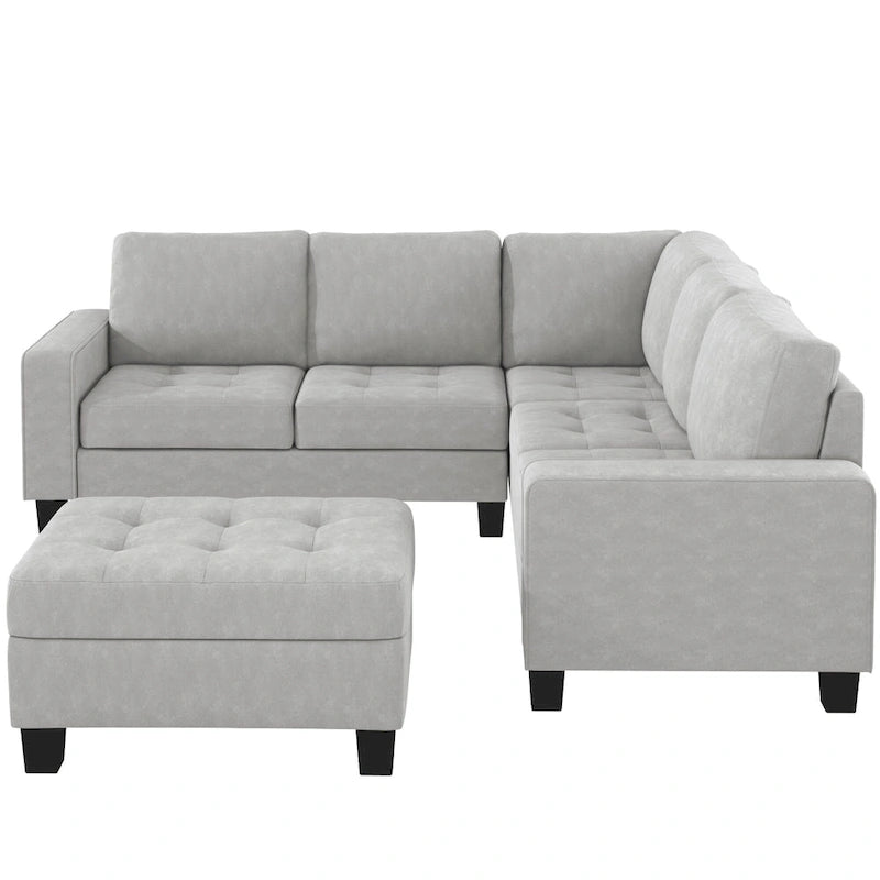 Orisfur. Canapé d'angle modulable en L peu encombrant avec pouf de rangement et porte-gobelets