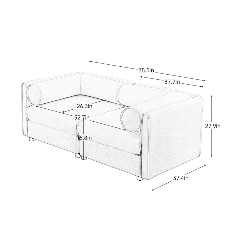 Canapé modulable 2 places en chenille de 75,5 po avec coffre de rangement, combinaison à assembler soi-même