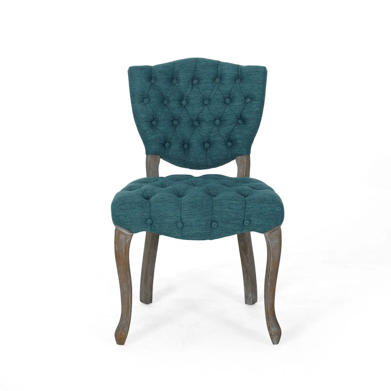 Ensemble de 2 chaises de salle à manger, tissu capitonné sarcelle, bois d'hévéa