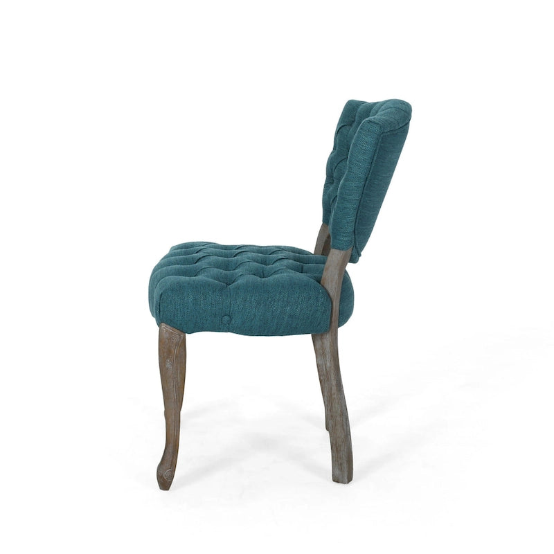 Ensemble de 2 chaises de salle à manger, tissu capitonné sarcelle, bois d'hévéa