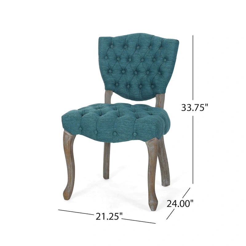 Ensemble de 2 chaises de salle à manger, tissu capitonné sarcelle, bois d'hévéa