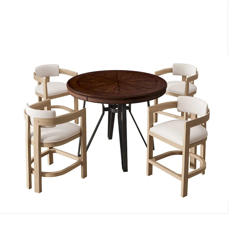 Ensemble de bar 5 pièces Netia à hauteur de comptoir avec chaises rembourrées en bouclette et piètement de table en métal par Christopher Knight Home
