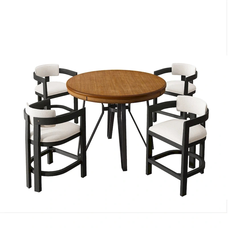 Ensemble de bar 5 pièces Netia à hauteur de comptoir avec chaises rembourrées en bouclette et piètement de table en métal par Christopher Knight Home