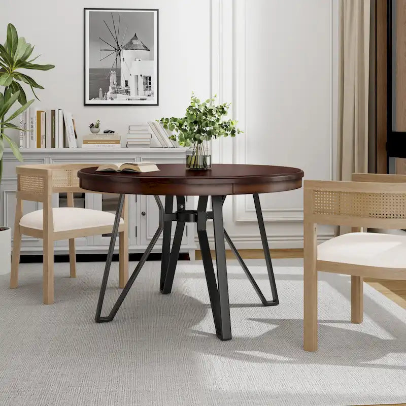 Table à manger ronde Christopher Knight Home avec base en métal - 46,85 L x 46,85 P x 30 H