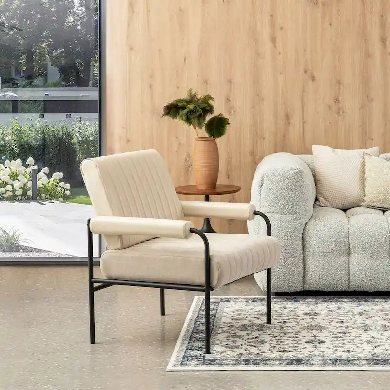 Glitzhome Lot de 2 fauteuils combinés en similicuir et tissu de 75 cm de largeur avec accoudoirs rembourrés - 75 L x 86 H x 76 P