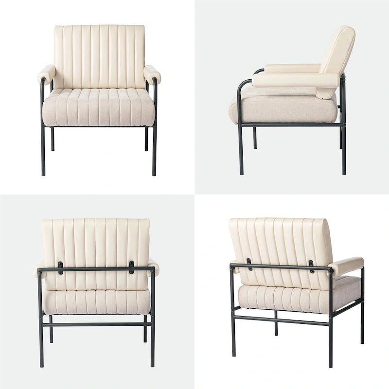 Glitzhome Lot de 2 fauteuils combinés en similicuir et tissu de 75 cm de largeur avec accoudoirs rembourrés - 75 L x 86 H x 76 P