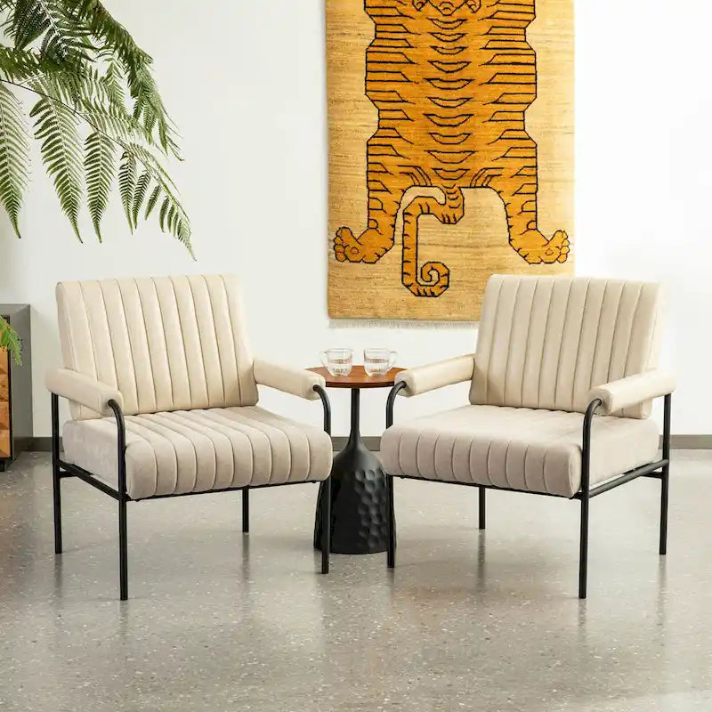 Glitzhome Lot de 2 fauteuils combinés en similicuir et tissu de 75 cm de largeur avec accoudoirs rembourrés - 75 L x 86 H x 76 P