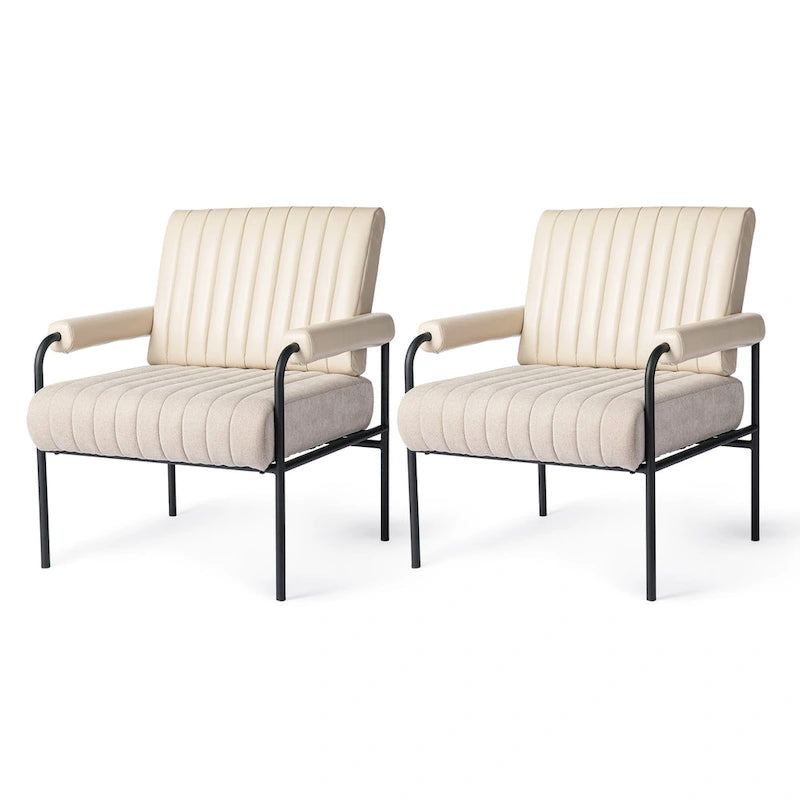 Glitzhome Lot de 2 fauteuils combinés en similicuir et tissu de 75 cm de largeur avec accoudoirs rembourrés - 75 L x 86 H x 76 P
