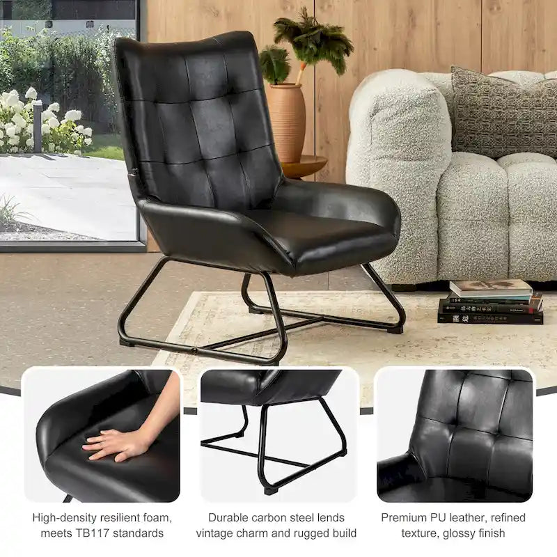 Fauteuil d'appoint à dossier haut en similicuir Glitzhome 35.5H avec pieds en métal