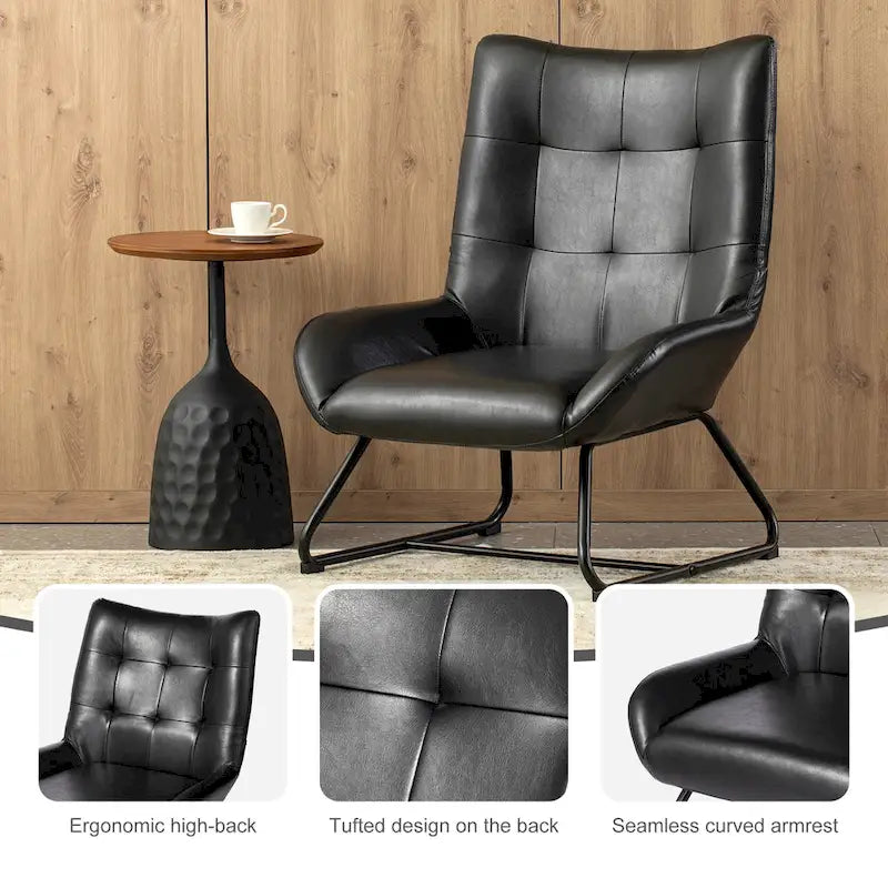 Fauteuil d'appoint à dossier haut en similicuir Glitzhome 35.5H avec pieds en métal