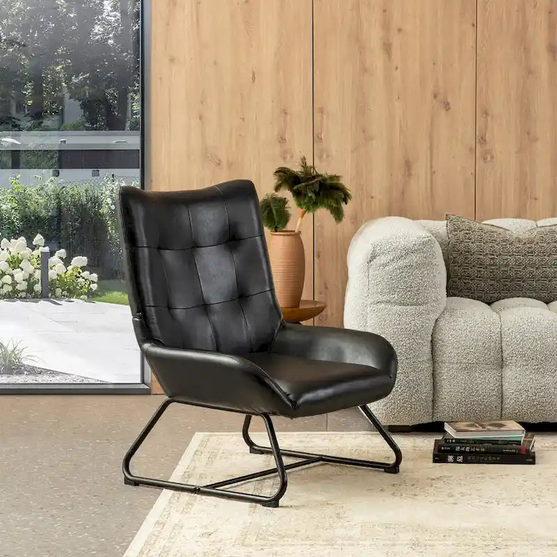 Fauteuil d'appoint à dossier haut en similicuir Glitzhome 35.5H avec pieds en métal