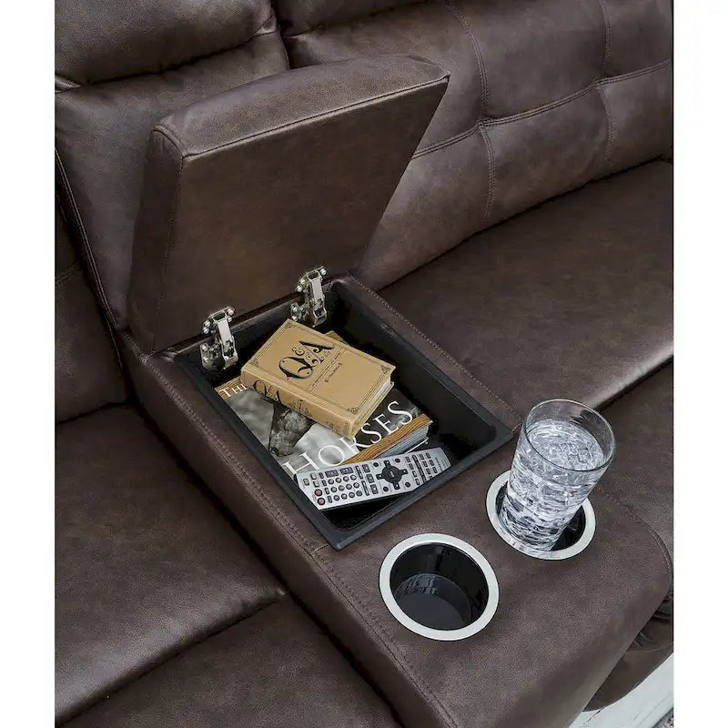 Signature Design by Ashley Punch Up Canapé sectionnel inclinable électrique 3 pièces brun foncé avec console - 93W x 39D x 41H