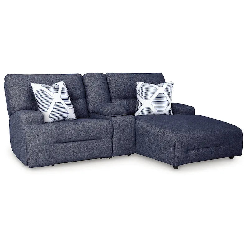 Signature Design by Ashley Acklen Place Canapé d'angle inclinable électrique 3 places avec méridienne bleu – 94 L x 70 P x 40 H