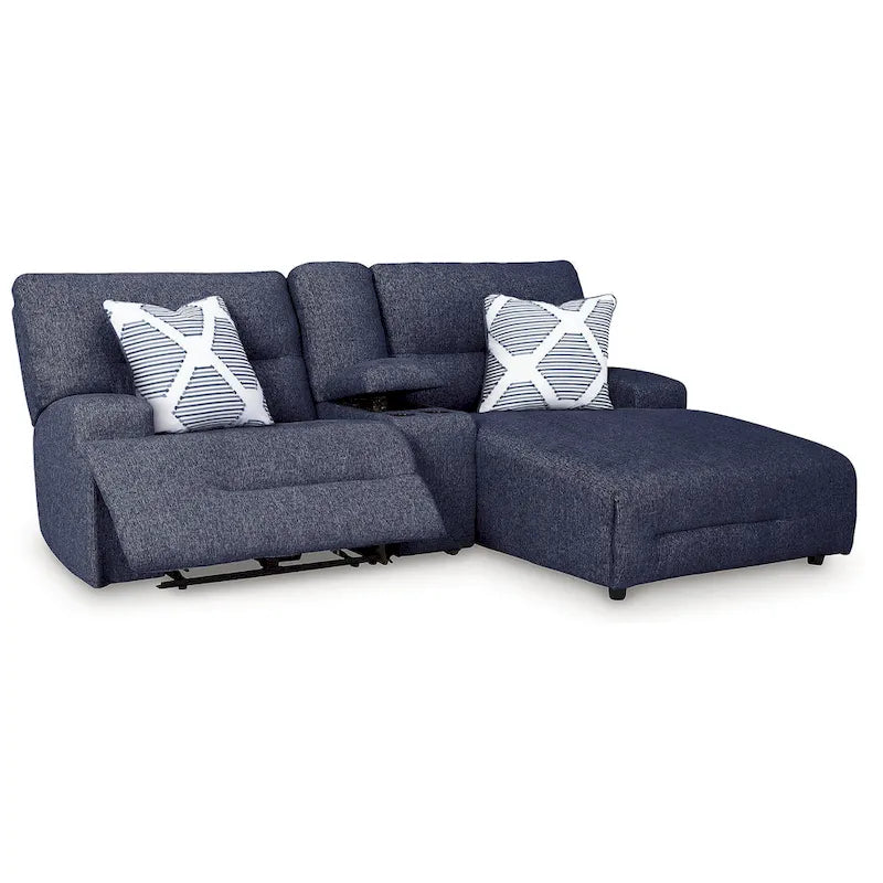 Signature Design by Ashley Acklen Place Canapé d'angle inclinable électrique 3 places avec méridienne bleu – 94 L x 70 P x 40 H