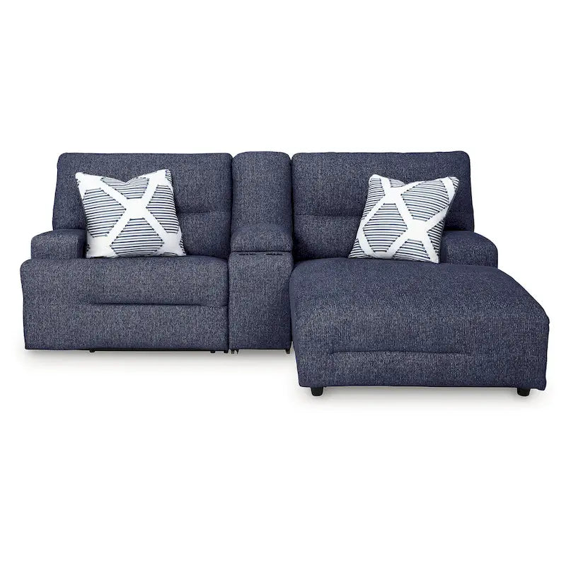 Signature Design by Ashley Acklen Place Canapé d'angle inclinable électrique 3 places avec méridienne bleu – 94 L x 70 P x 40 H