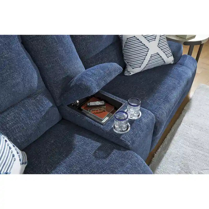 Signature Design by Ashley Acklen Place Canapé d'angle inclinable électrique 3 places avec méridienne bleu – 94 L x 70 P x 40 H