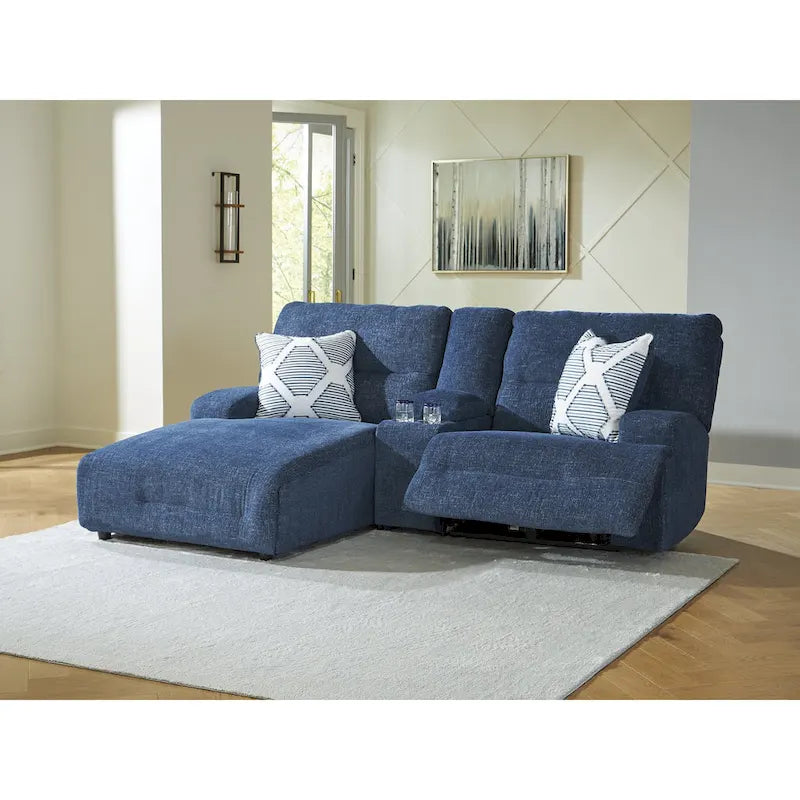 Signature Design by Ashley Acklen Place Canapé d'angle inclinable électrique 3 places avec méridienne bleu – 94 L x 70 P x 40 H