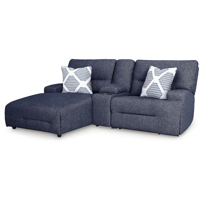 Signature Design by Ashley Acklen Place Canapé d'angle inclinable électrique 3 places avec méridienne bleu – 94 L x 70 P x 40 H