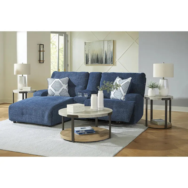Signature Design by Ashley Acklen Place Canapé d'angle inclinable électrique 3 places avec méridienne bleu – 94 L x 70 P x 40 H