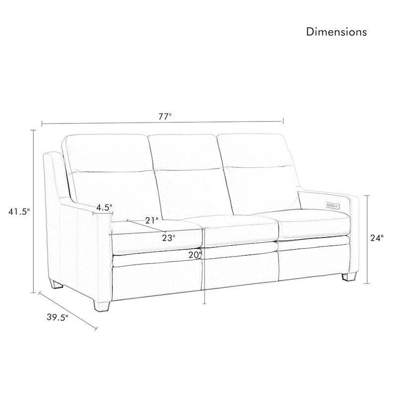 Canapé inclinable en cuir véritable 78 Canapé 3 places inclinable à triple moteur électrique Zéro encombrement avec ports USB et USB-C