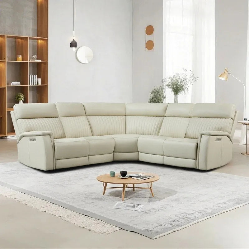 Sectionnel inclinable électrique en cuir véritable avec appuie-tête et support lombaire ajustables électriquement, zéro gravité, 2 fauteuils sans accoudoirs fixes