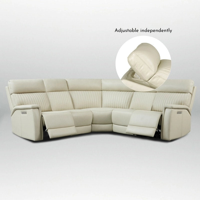 Sectionnel inclinable électrique en cuir véritable avec appuie-tête et support lombaire ajustables électriquement, zéro gravité, 2 fauteuils sans accoudoirs fixes