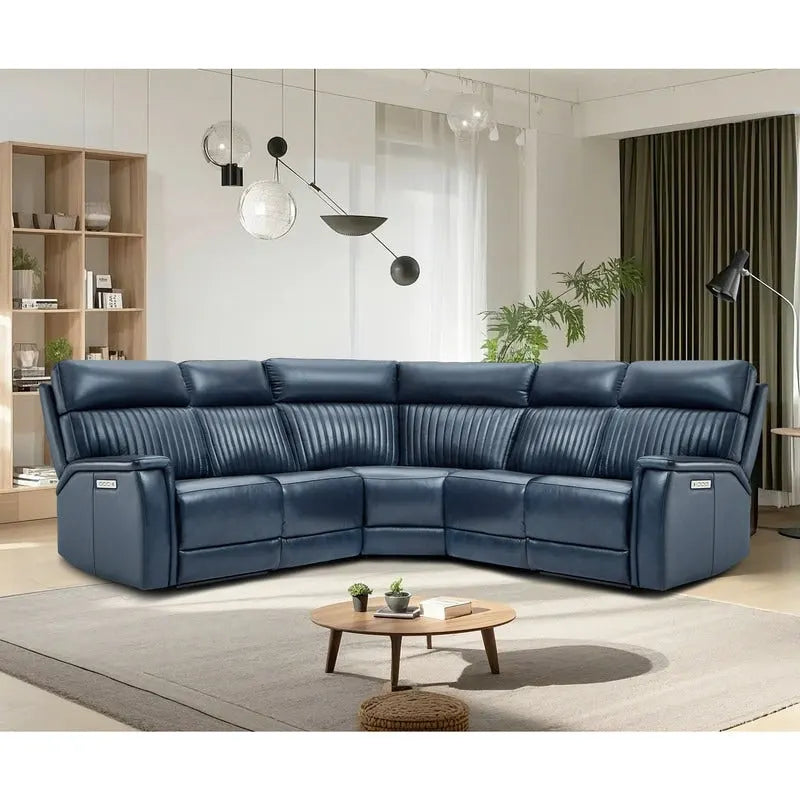 Sectionnel inclinable électrique en cuir véritable avec appuie-tête et support lombaire ajustables électriquement, zéro gravité, 2 fauteuils sans accoudoirs fixes