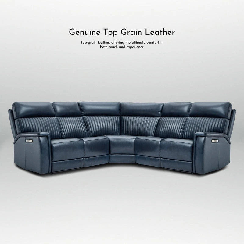 Sectionnel inclinable électrique en cuir véritable avec appuie-tête et support lombaire ajustables électriquement, zéro gravité, 2 fauteuils sans accoudoirs fixes