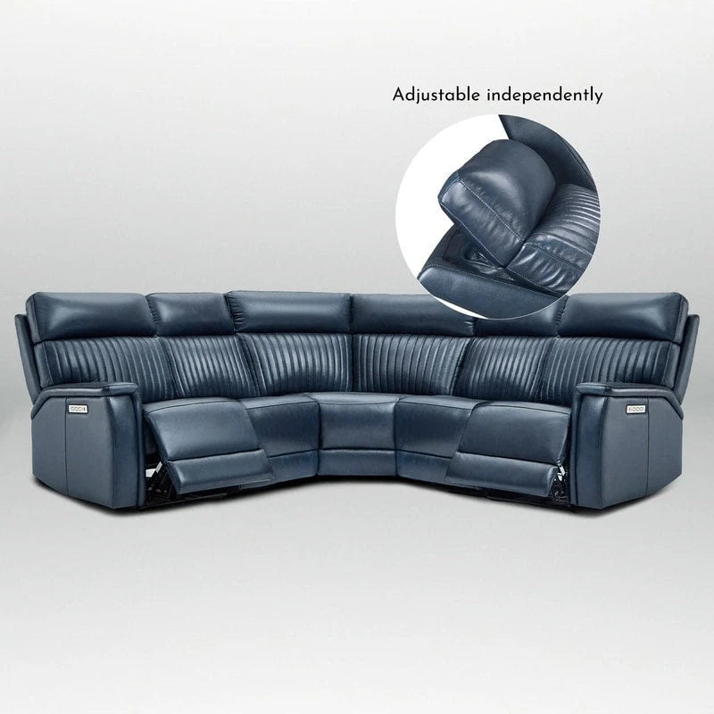 Sectionnel inclinable électrique en cuir véritable avec appuie-tête et support lombaire ajustables électriquement, zéro gravité, 2 fauteuils sans accoudoirs fixes