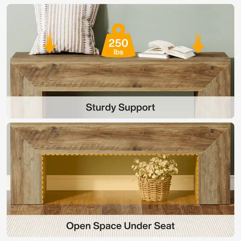 Banc à chaussures d'entrée en bois de 47 pouces – 11,81P x 47,24L x 17,72H