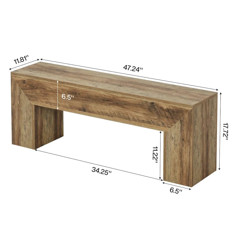 Banc à chaussures d'entrée en bois de 47 pouces – 11,81P x 47,24L x 17,72H