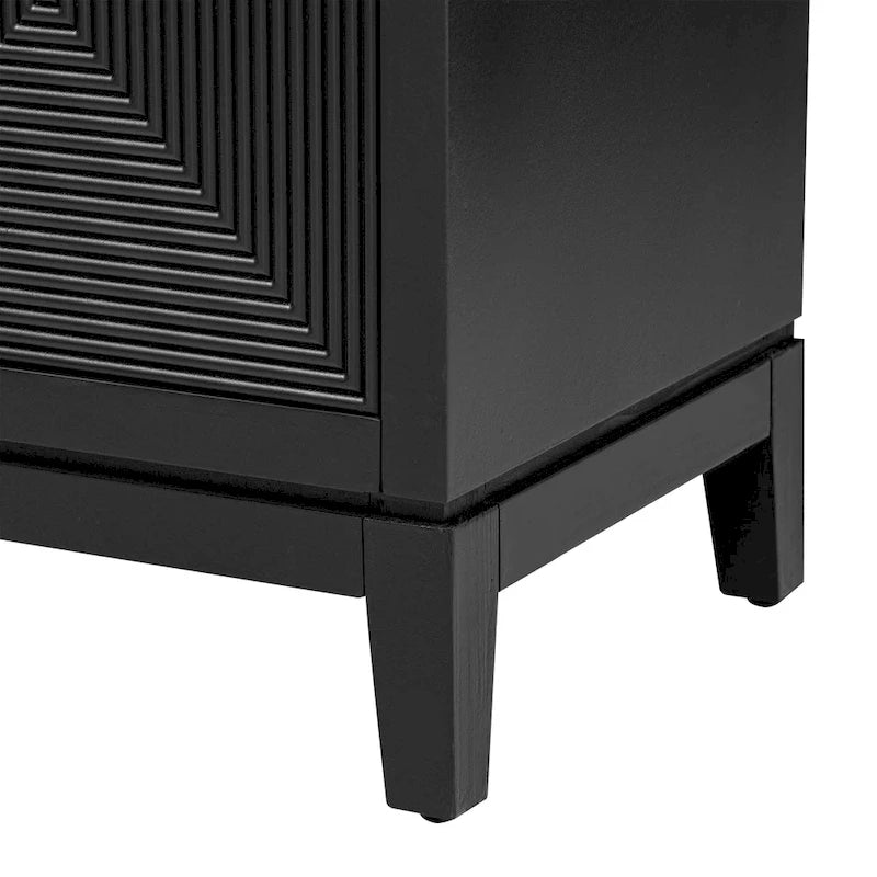 Meuble de rangement élégant avec buffet et lignes verticales, idéal pour le bureau, l'entrée et le salon