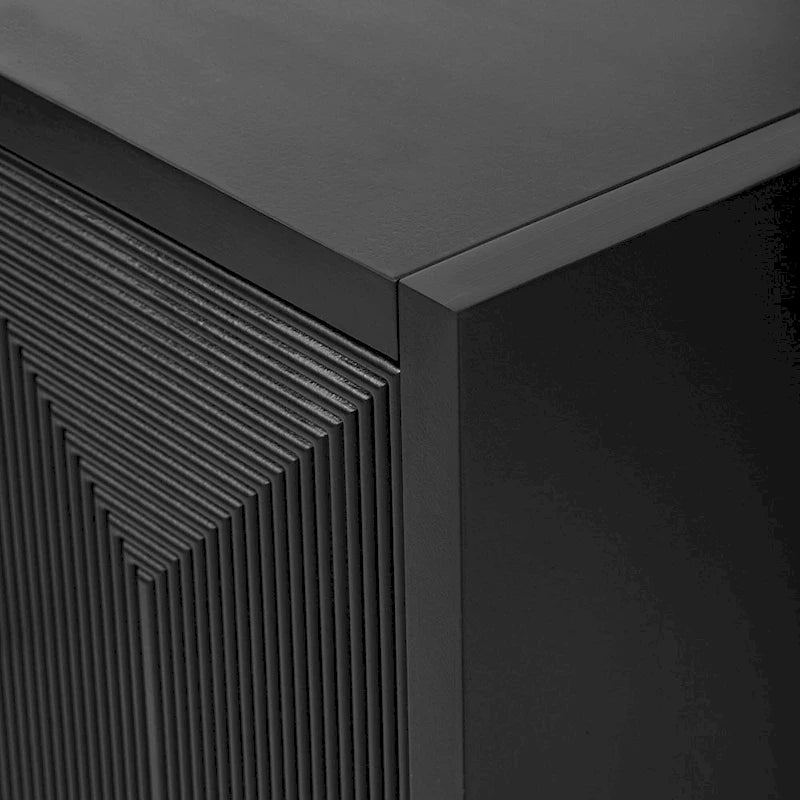 Meuble de rangement élégant avec buffet et lignes verticales, idéal pour le bureau, l'entrée et le salon