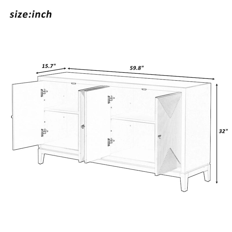 Meuble de rangement élégant avec buffet et lignes verticales, idéal pour le bureau, l'entrée et le salon