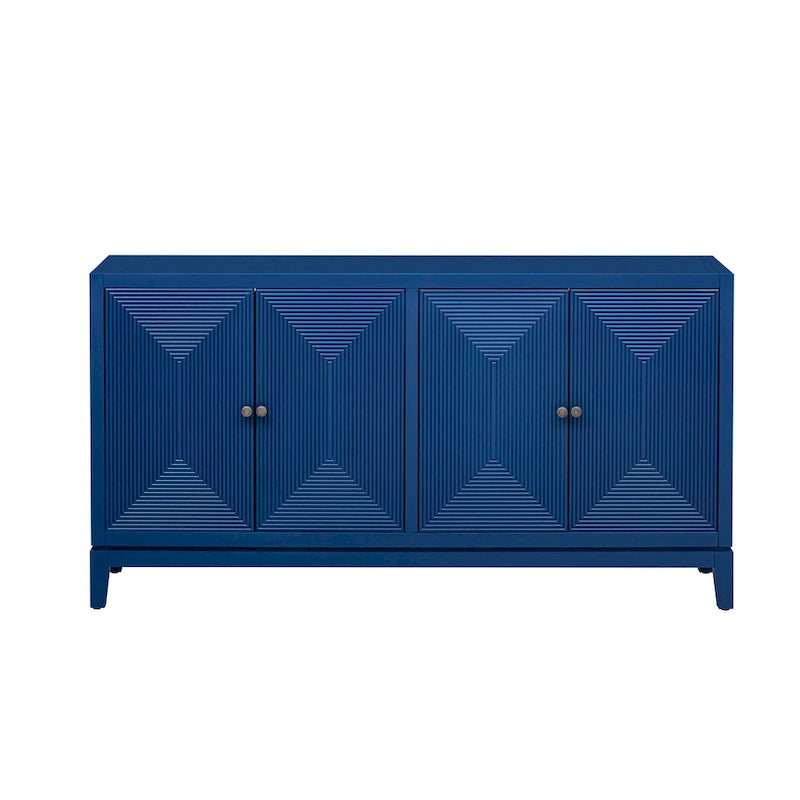 Meuble de rangement élégant avec buffet et lignes verticales, idéal pour le bureau, l'entrée et le salon