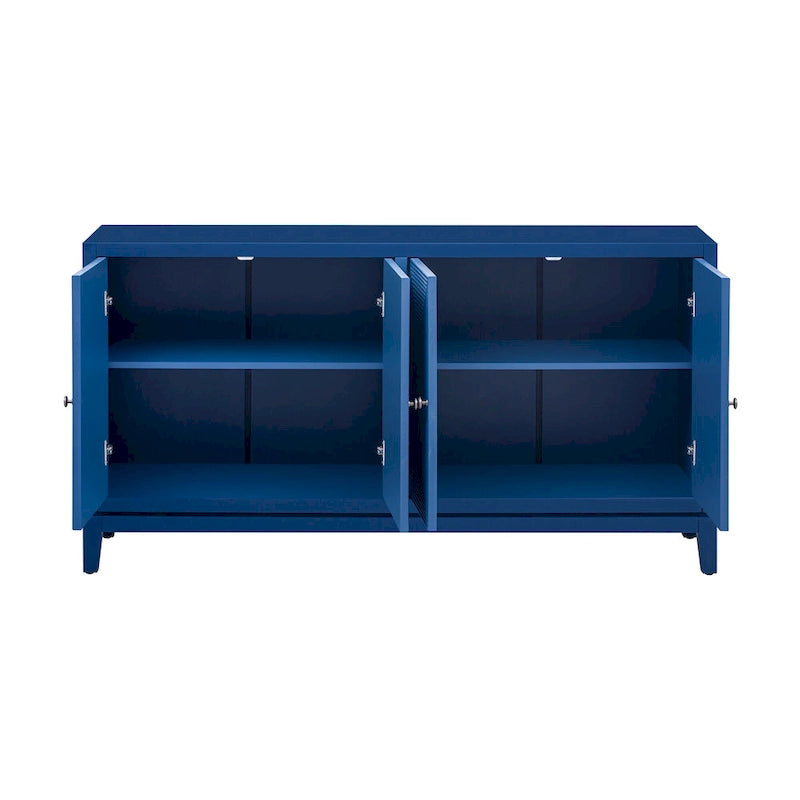 Meuble de rangement élégant avec buffet et lignes verticales, idéal pour le bureau, l'entrée et le salon