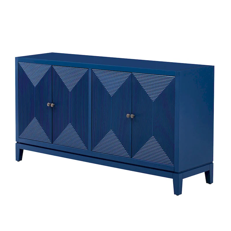 Meuble de rangement élégant avec buffet et lignes verticales, idéal pour le bureau, l'entrée et le salon