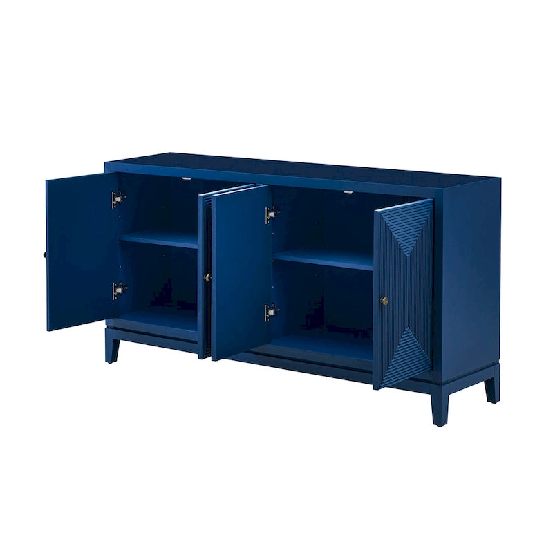Meuble de rangement élégant avec buffet et lignes verticales, idéal pour le bureau, l'entrée et le salon