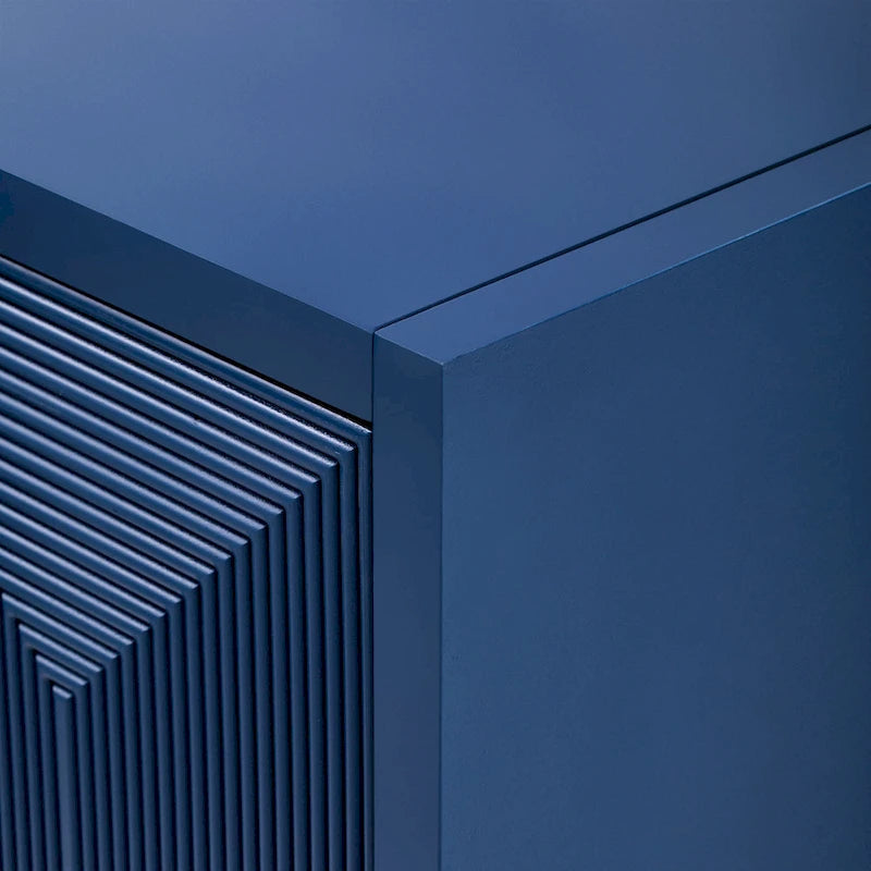 Meuble de rangement élégant avec buffet et lignes verticales, idéal pour le bureau, l'entrée et le salon