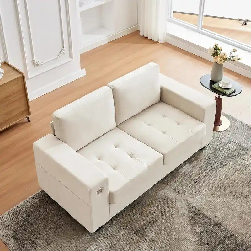 Canapé de causeuse en chenille de 70 pouces avec chargement USB Canapé d'angle moderne avec poches de rangement et housse amovible pour salon,