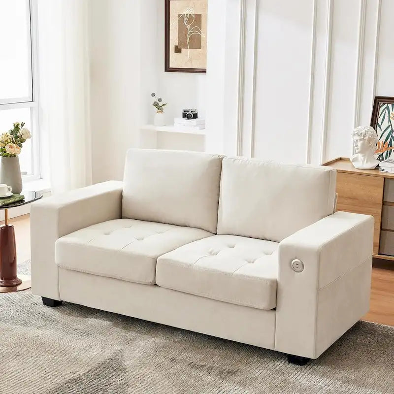 Canapé de causeuse en chenille de 70 pouces avec chargement USB Canapé d'angle moderne avec poches de rangement et housse amovible pour salon,