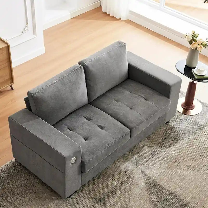 Canapé de causeuse en chenille de 70 pouces avec chargement USB Canapé d'angle moderne avec poches de rangement et housse amovible pour salon,