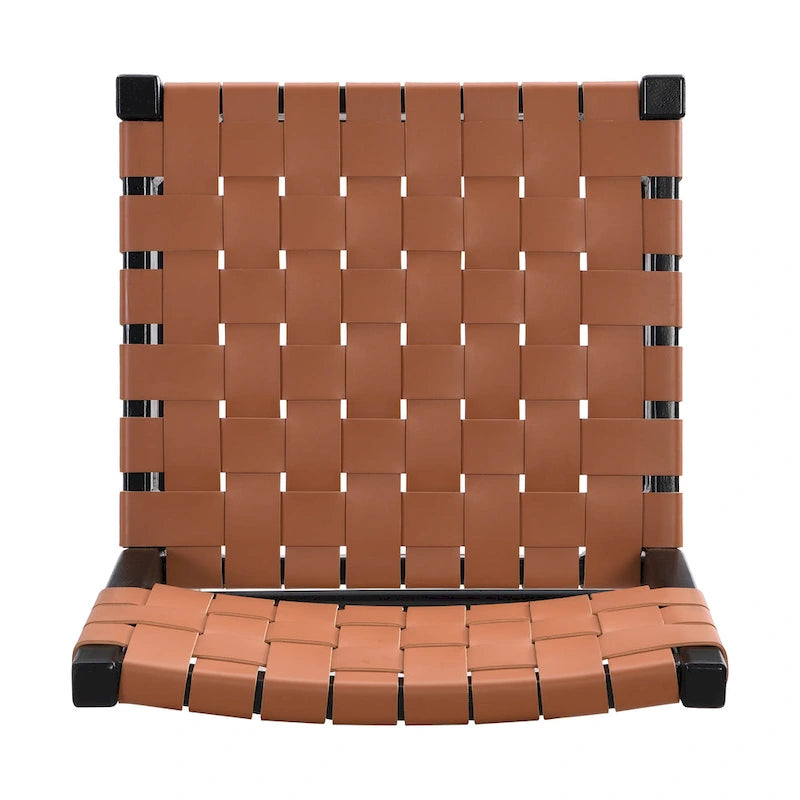 Tabourets de comptoir Roomfitters en cuir PU, ensemble de 2 chaises hautes de bar avec dossier tressé et cadre en bois d'hévéa, noir marron
