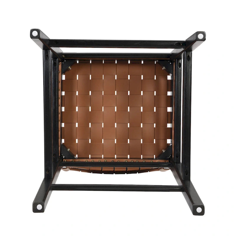 Tabourets de comptoir Roomfitters en cuir PU, ensemble de 2 chaises hautes de bar avec dossier tressé et cadre en bois d'hévéa, noir marron