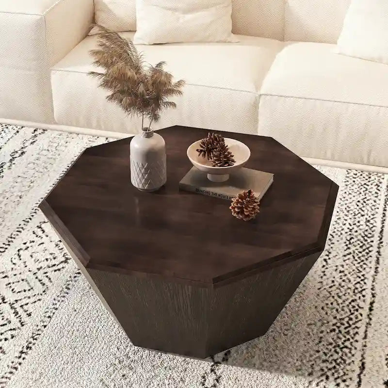 Table basse octogonale en bois d'hévéa de 31,5 pouces pour salon, chambre à coucher