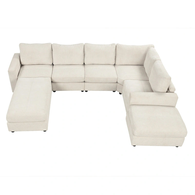 Canapé convertible en velours côtelé, canapé modulaire avec 2 poufs mobiles, canapé inclinable pour salon