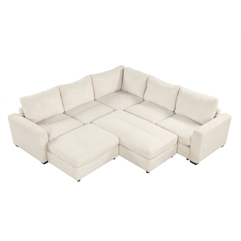 Canapé convertible en velours côtelé, canapé modulaire avec 2 poufs mobiles, canapé inclinable pour salon