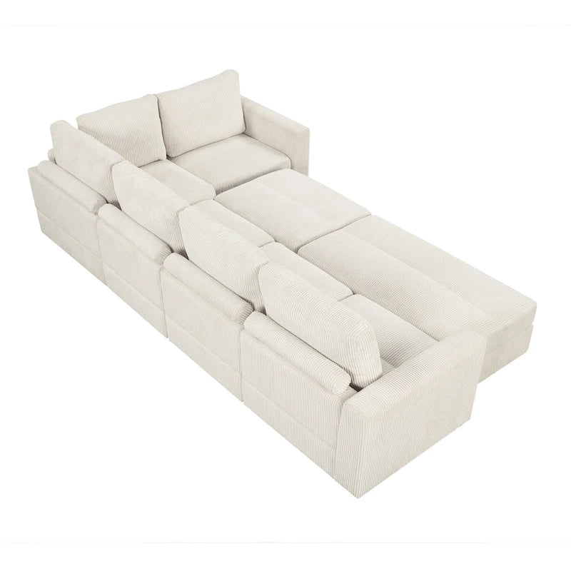 Canapé convertible en velours côtelé, canapé modulaire avec 2 poufs mobiles, canapé inclinable pour salon